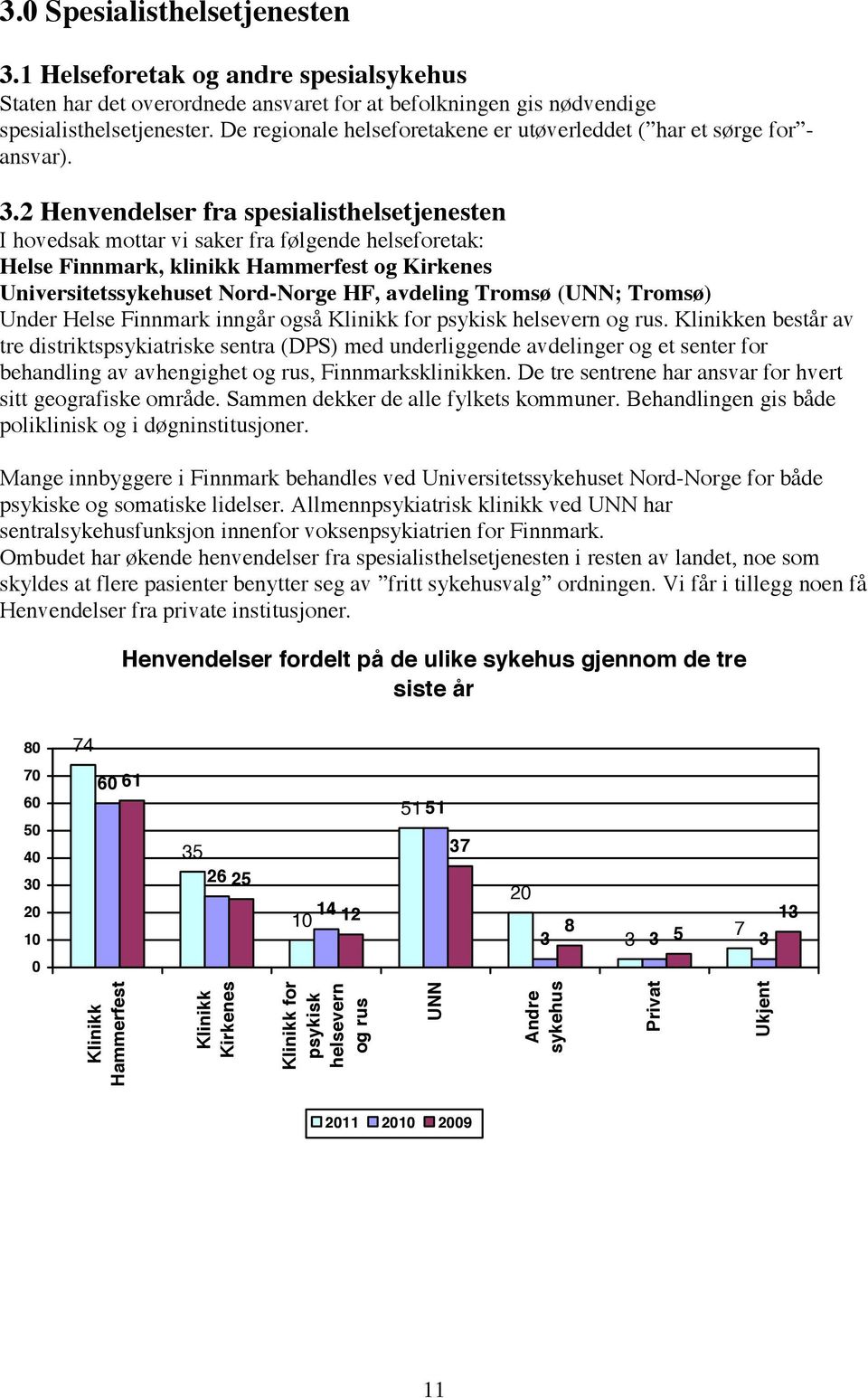 2 Henvendelser fra spesialisthelsetjenesten I hovedsak mottar vi saker fra følgende helseforetak: Helse Finnmark, klinikk Hammerfest og Kirkenes Universitetssykehuset Nord-Norge HF, avdeling Tromsø