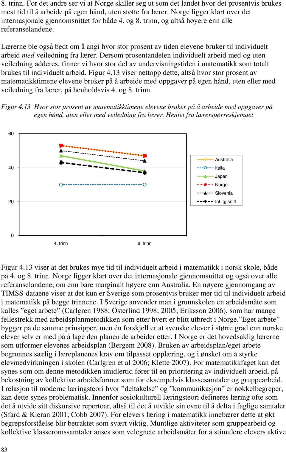 Lærerne ble også bedt om å angi hvor stor prosent av tiden elevene bruker til individuelt arbeid med veiledning fra lærer.