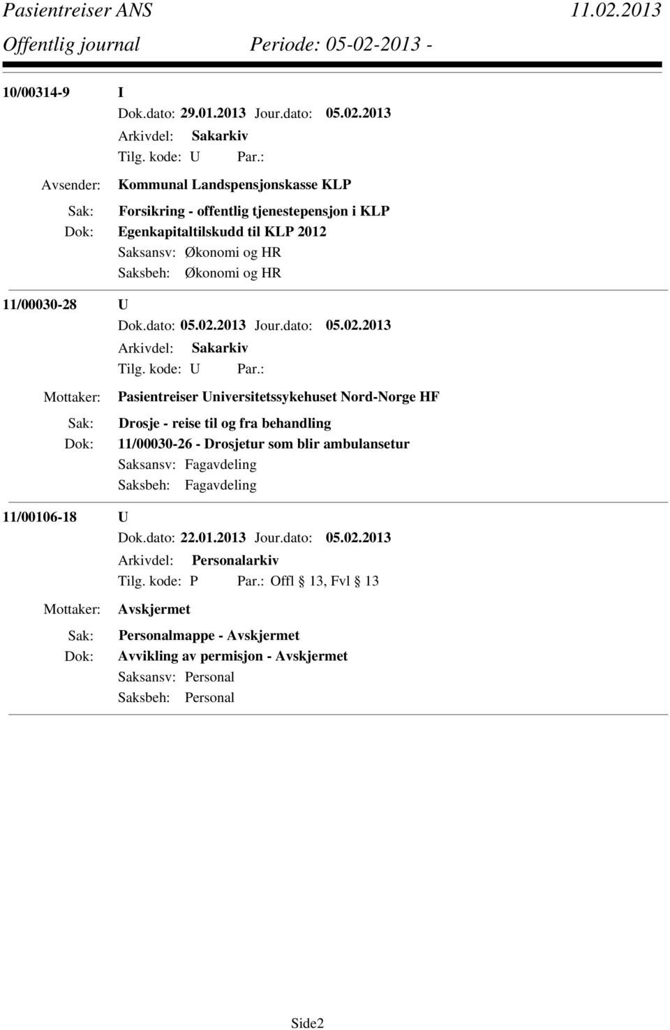 Økonomi og HR Saksbeh: Økonomi og HR 11/00030-28 U Pasientreiser Universitetssykehuset Nord-Norge HF Drosje - reise til og fra