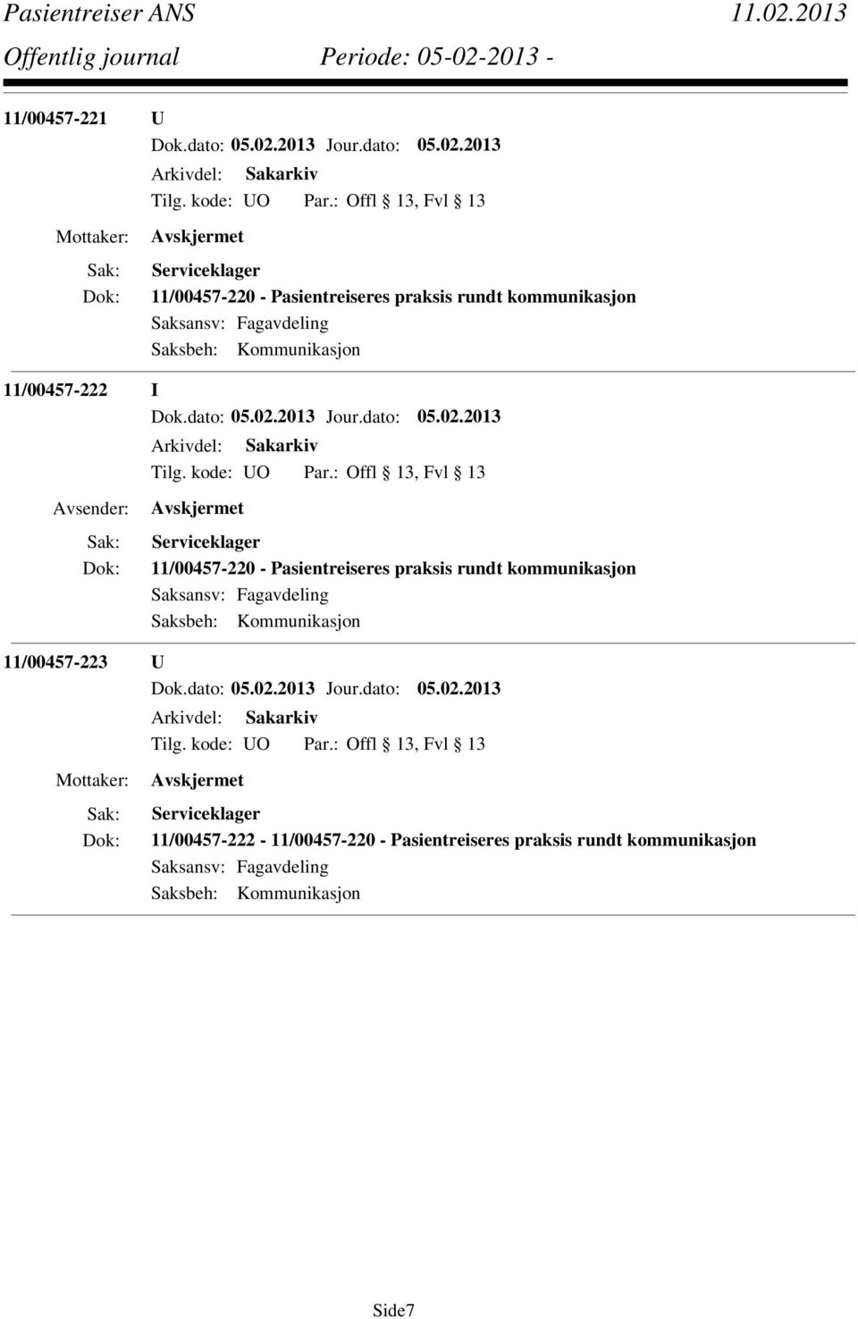 Pasientreiseres praksis rundt kommunikasjon Saksbeh: Kommunikasjon 11/00457-223 U Avskjermet