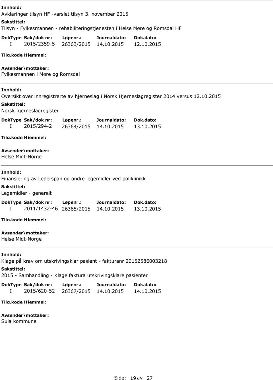 2015 Norsk hjerneslagregister 2015/294-2 26364/2015 13.10.