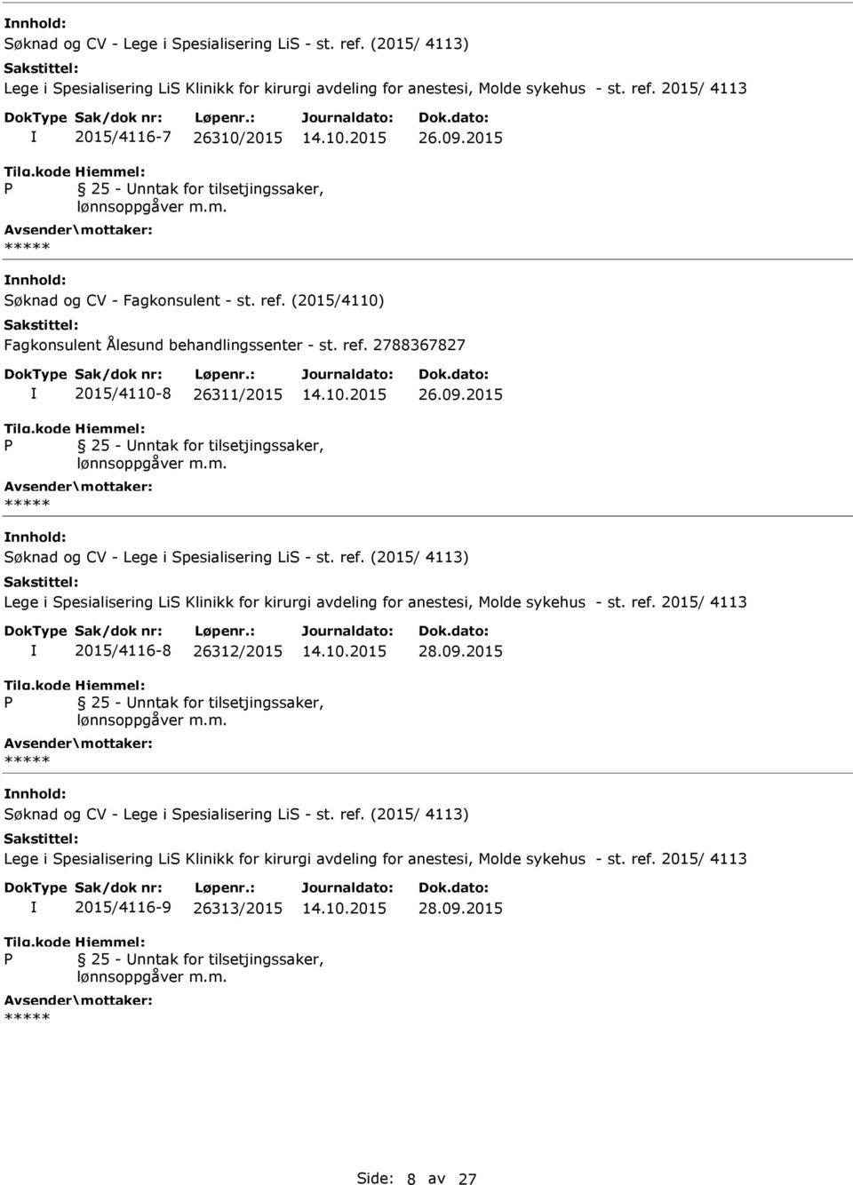 2015 nnhold: 2015/4116-8 26312/2015 28.09.