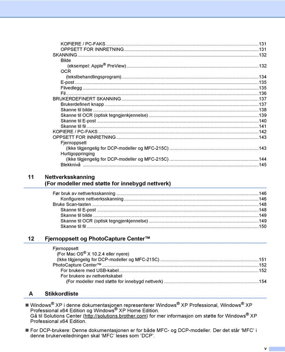 ..143 Fjernoppsett (Ikke tilgjengelig for DCP-modeller og MFC-215C)...143 Hurtigoppringing (Ikke tilgjengelig for DCP-modeller og MFC-215C)...144 Blekknivå.