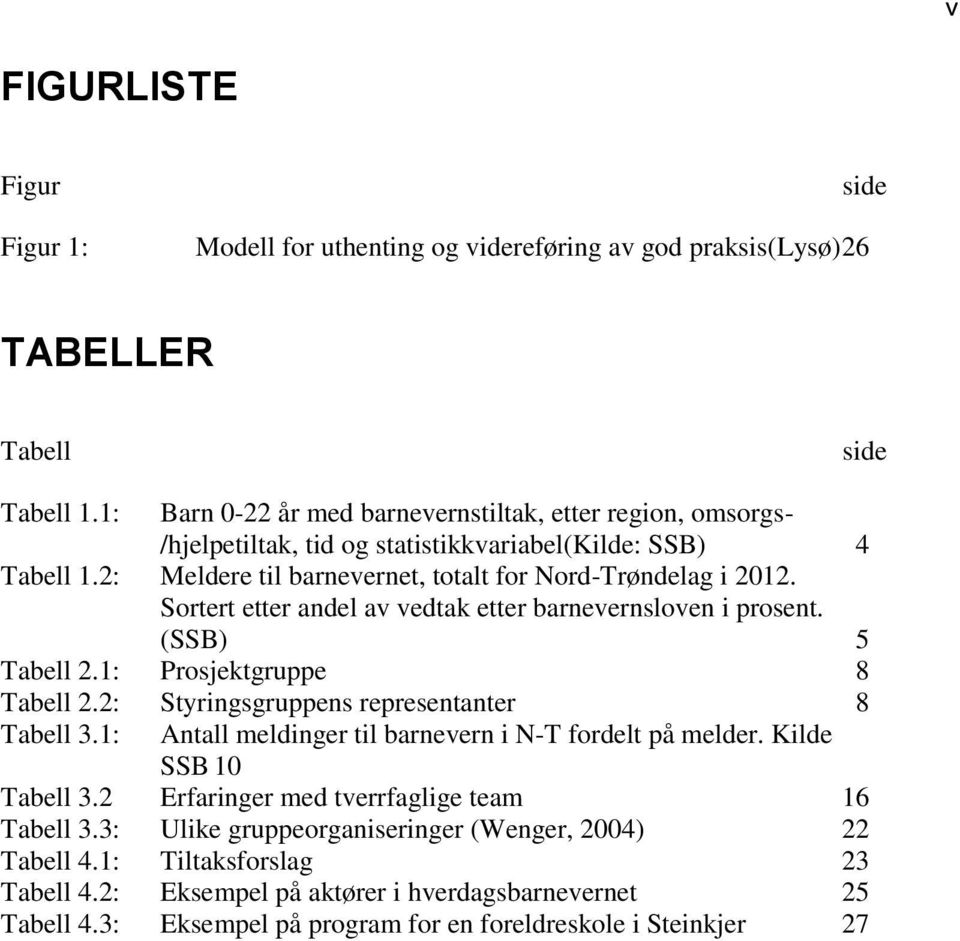 Sortert etter andel av vedtak etter barnevernsloven i prosent. (SSB) 5 Tabell 2.1: Prosjektgruppe 8 Tabell 2.2: Styringsgruppens representanter 8 Tabell 3.