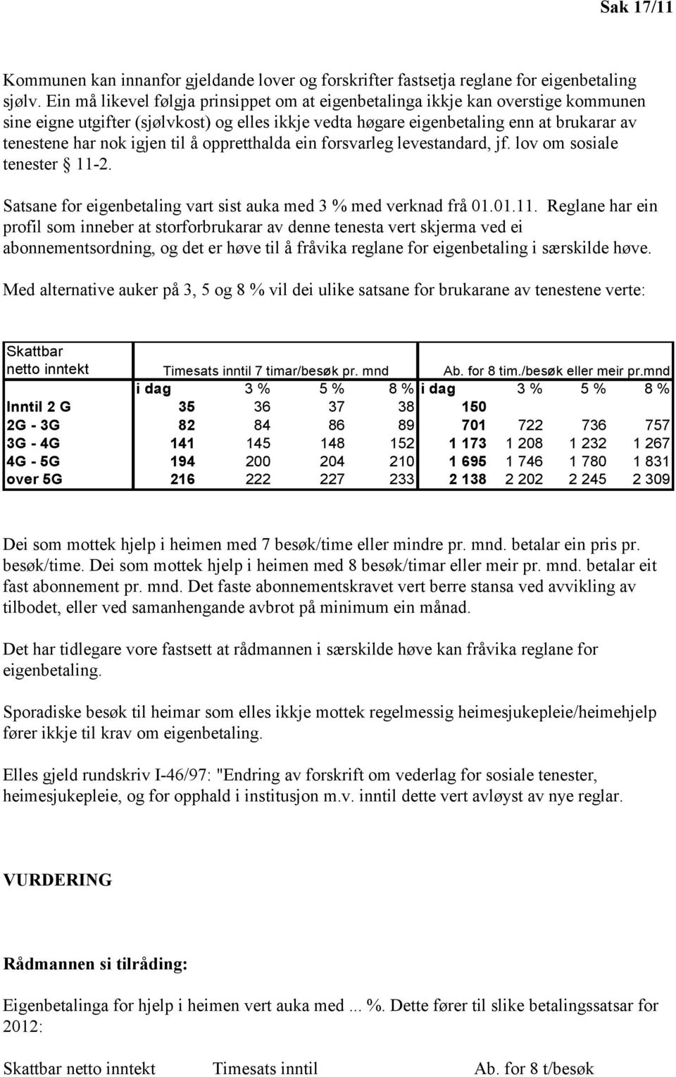 til å oppretthalda ein forsvarleg levestandard, jf. lov om sosiale tenester 11-