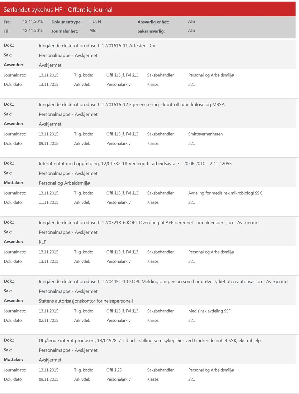 2015 Arkivdel: Personalarkiv Internt notat med oppfølging, 12/01782-18 Vedlegg til arbeidsavtale - 20.06.2010-22.12.2055 Personalmappe - Avdeling for medisinsk mikrobiologi SSK Dok. dato: 11.