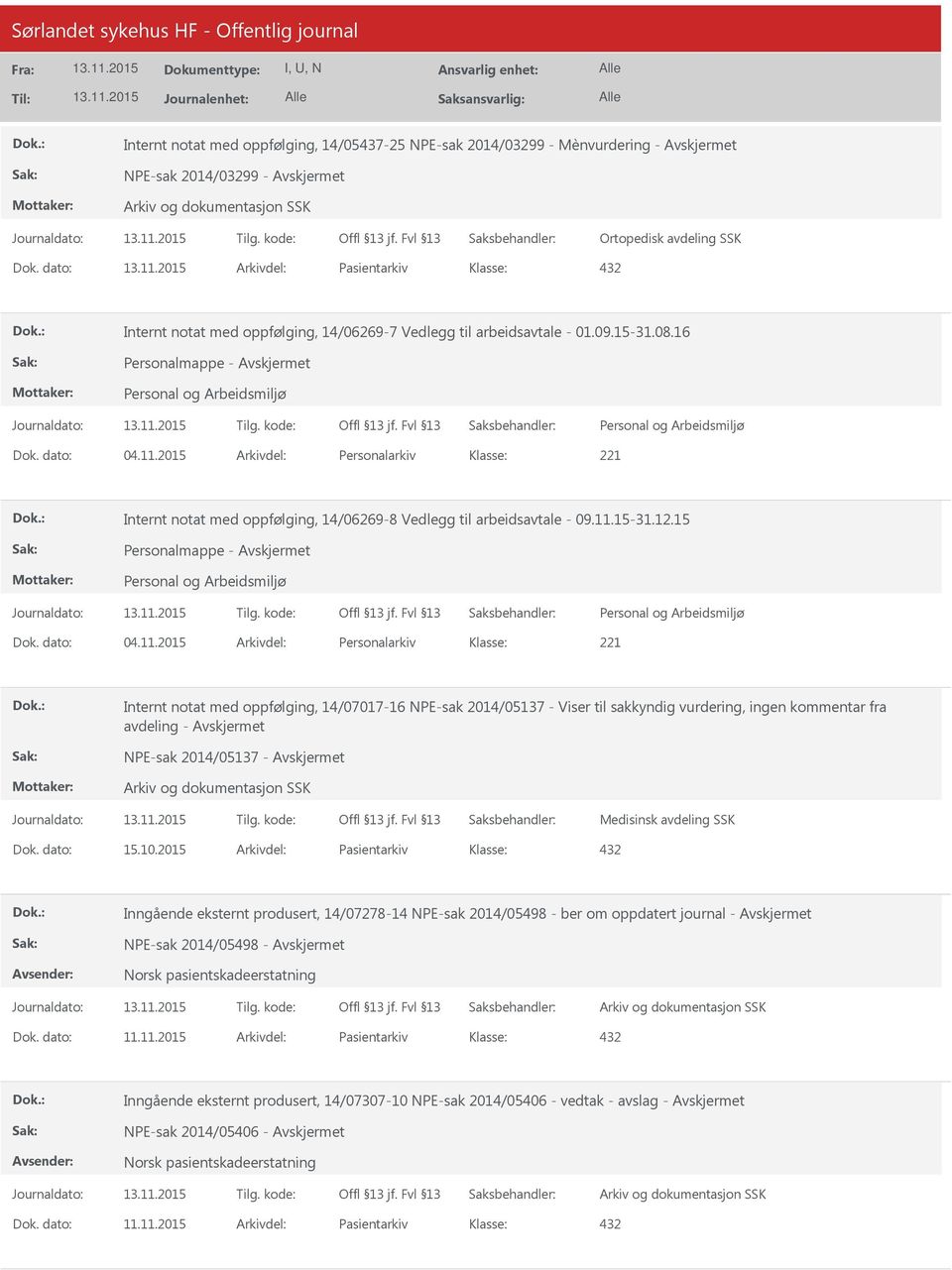 2015 Arkivdel: Personalarkiv Internt notat med oppfølging, 14/06269-8 Vedlegg til arbeidsavtale - 09.11.