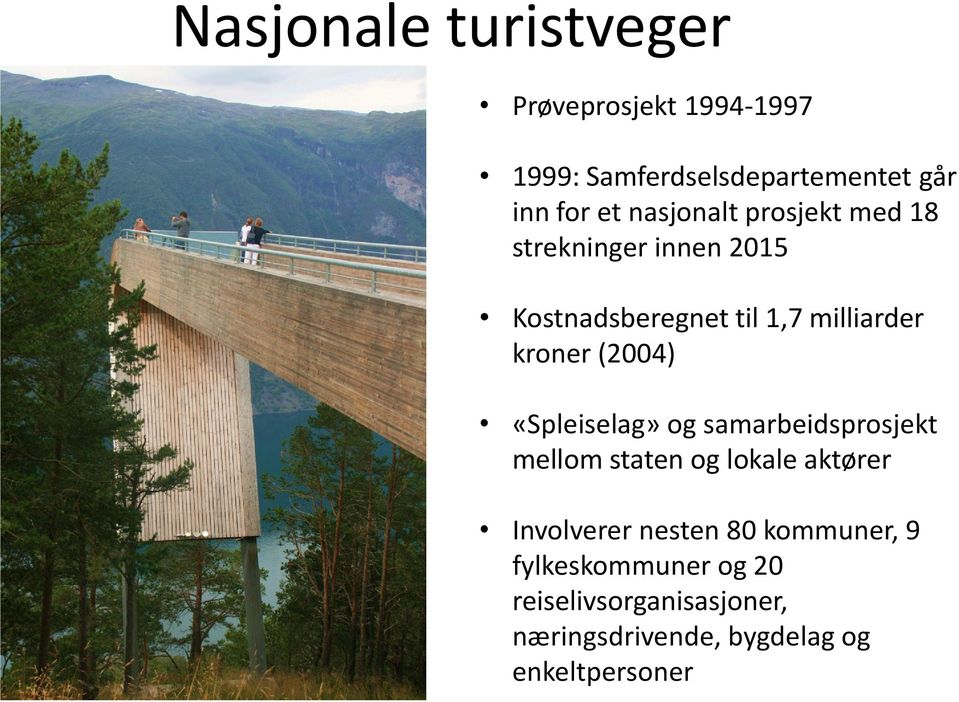 (2004) «Spleiselag» og samarbeidsprosjekt mellom staten og lokale aktører Involverer nesten 80