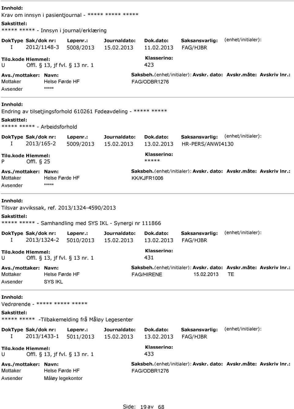 25 KK/KJFR1006 Tilsvar avvikssak, ref. 2013/1324-4590/2013 - Samhandling med SYS KL - Synergi nr 111866 2013/1324-2 5010/2013 13.02.