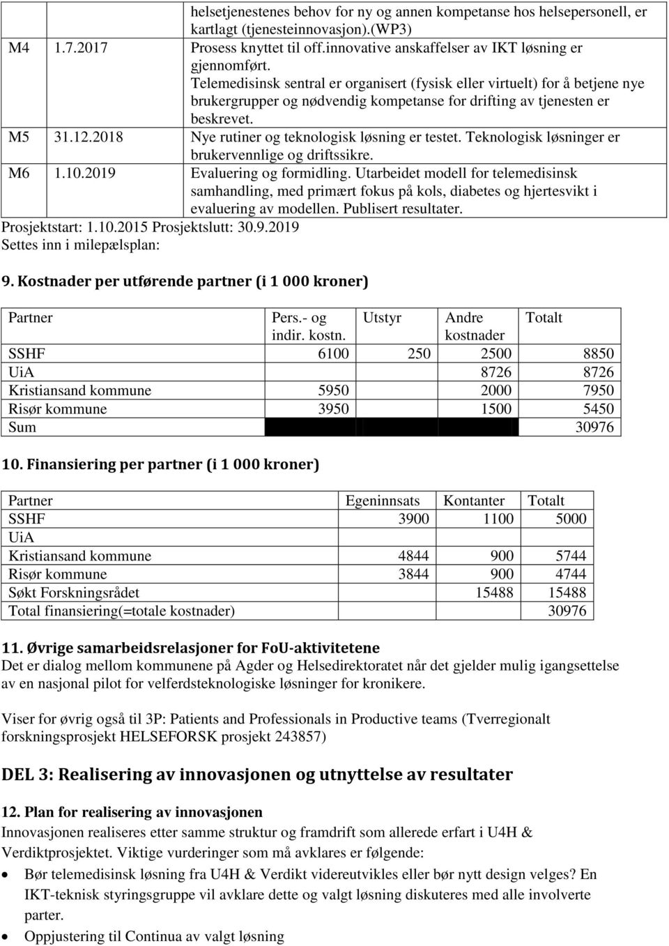 2018 Nye rutiner og teknologisk løsning er testet. Teknologisk løsninger er brukervennlige og driftssikre. M6 1.10.2019 Evaluering og formidling.