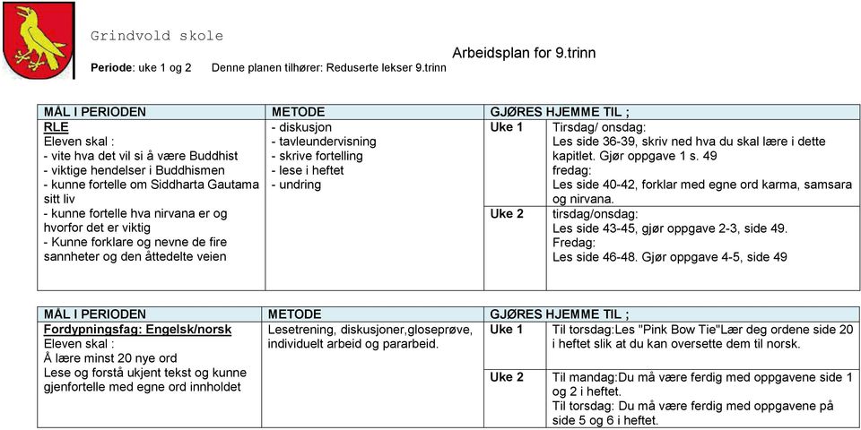 kapitlet. Gjør oppgave 1 s. 49 fredag: Les side 40-42, forklar med egne ord karma, samsara og nirvana. tirsdag/onsdag: Les side 43-45, gjør oppgave 2-3, side 49. Fredag: Les side 46-48.