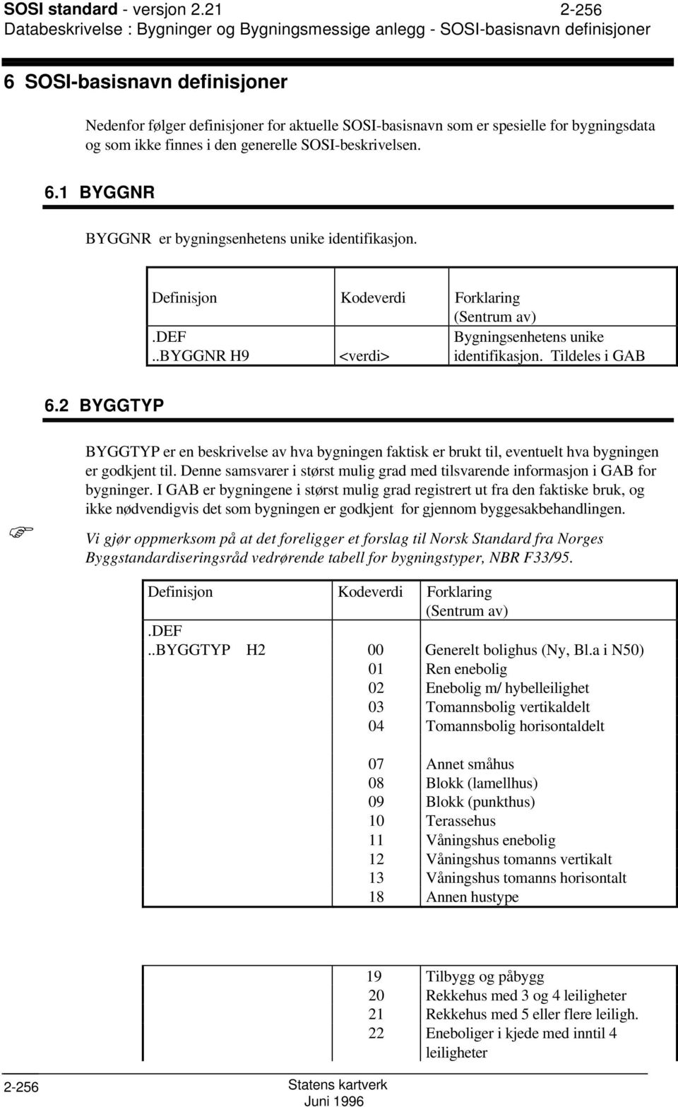 bygningsdata og som ikke finnes i den generelle SSI-beskrivelsen. 6.1 BYGGNR BYGGNR er bygningsenhetens unike identifikasjon. Definisjon Kodeverdi Forklaring (Sentrum av).def.