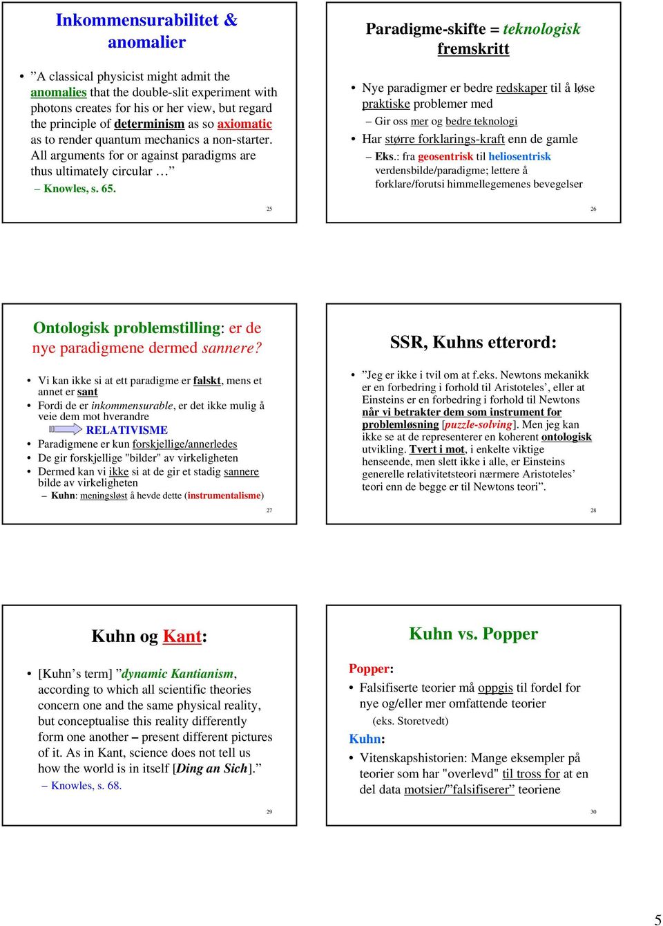 25 Paradigme-skifte = teknologisk fremskritt Nye paradigmer er bedre redskaper til å løse praktiske problemer med Gir oss mer og bedre teknologi Har større forklarings-kraft enn de gamle Eks.