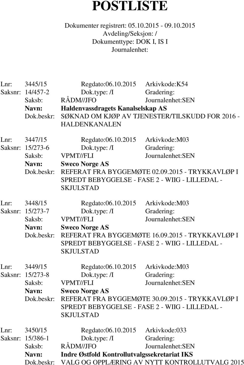 type: /I Gradering: Saksb: VPMT//FLI SEN Navn: Sweco Norge AS Dok.beskr: REFERAT FRA BYGGEMØTE 02.09.