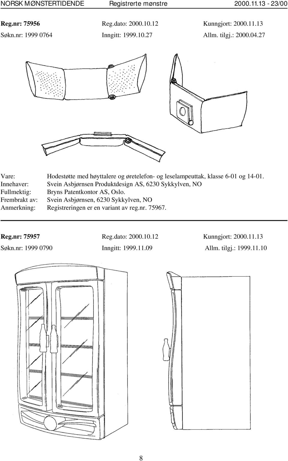 Innehaver: Svein Asbjørnsen Produktdesign AS, 6230 Sykkylven, NO Fullmektig: Bryns Patentkontor AS, Oslo.