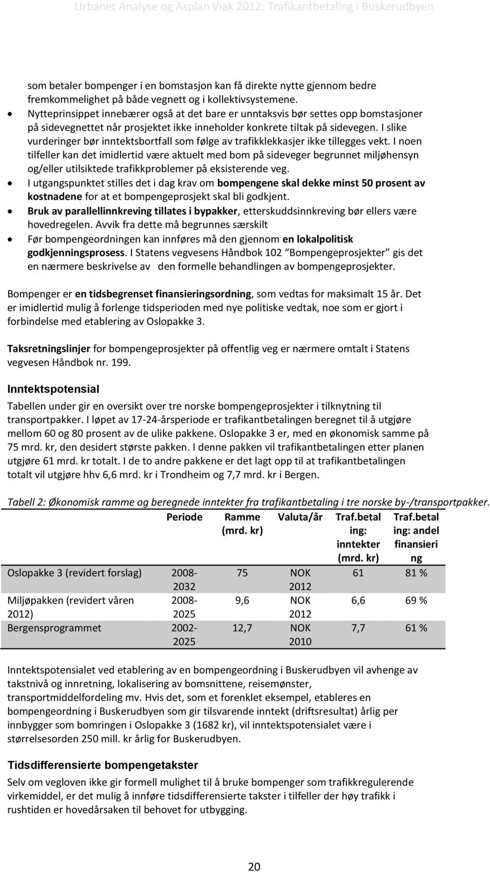 I slike vurderinger bør inntektsbortfall som følge av trafikklekkasjer ikke tillegges vekt.