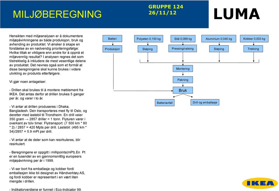 I analysen regnes det som tilstrekkelig å inkludere de mest vesentlige delene av produktet.