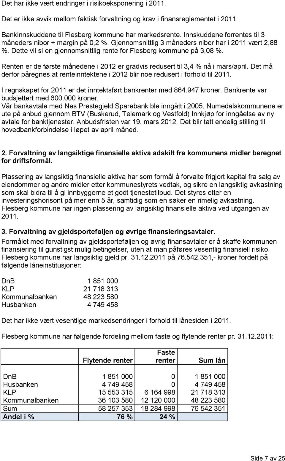 Renten er de første månedene i 2012 er gradvis redusert til 3,4 % nå i mars/april. Det må derfr påregnes at renteinntektene i 2012 blir ne redusert i frhld til 2011.