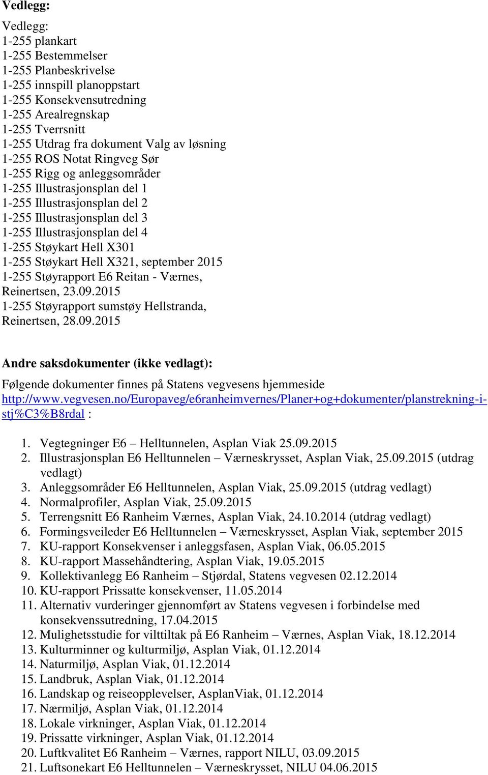 Hell X301 1-255 Støykart Hell X321, september 2015 1-255 Støyrapport E6 Reitan - Værnes, Reinertsen, 23.09.