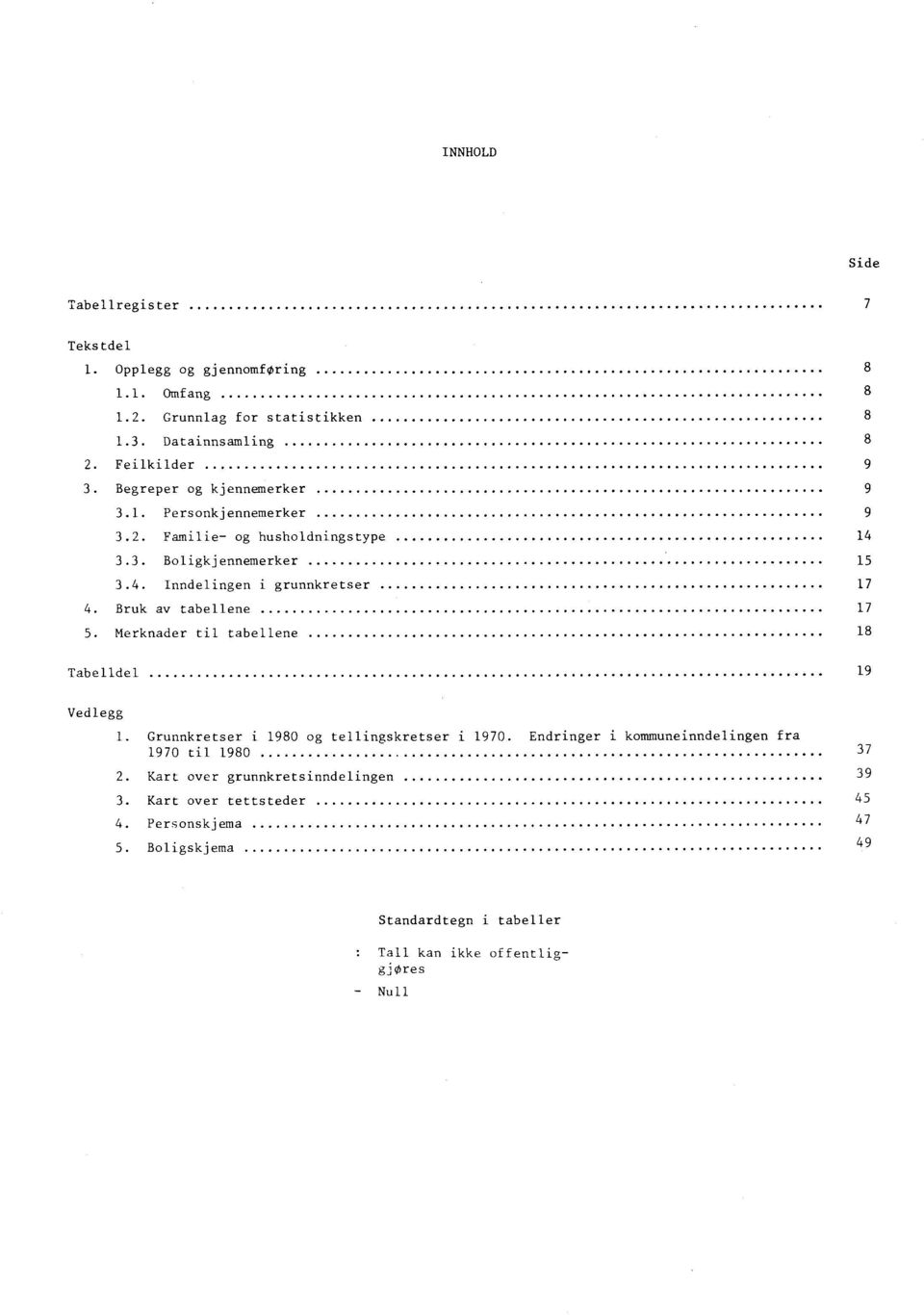 Bruk av tabellene 17 5. Merknader til tabellene 18 Tabelldel 19 Vedlegg 1. Grunnkretser i 1980 og tellingskretser i 1970.