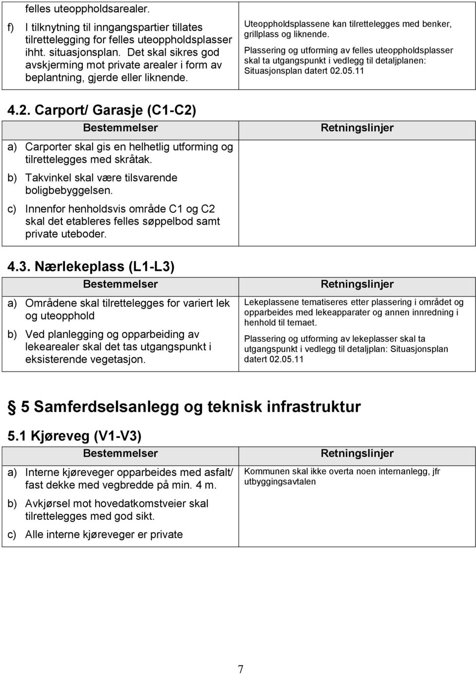 Plassering og utforming av felles uteoppholdsplasser skal ta utgangspunkt i vedlegg til detaljplanen: Situasjonsplan datert 02.