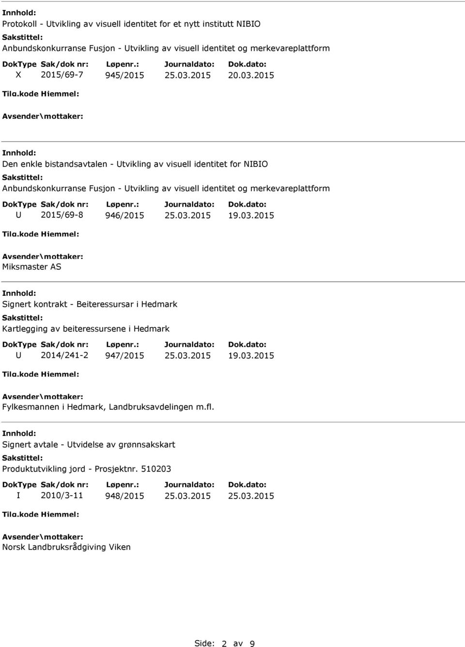 2015 nnhold: Den enkle bistandsavtalen - tvikling av visuell identitet for NBO Anbundskonkurranse Fusjon - tvikling av visuell identitet og merkevareplattform 2015/69-8