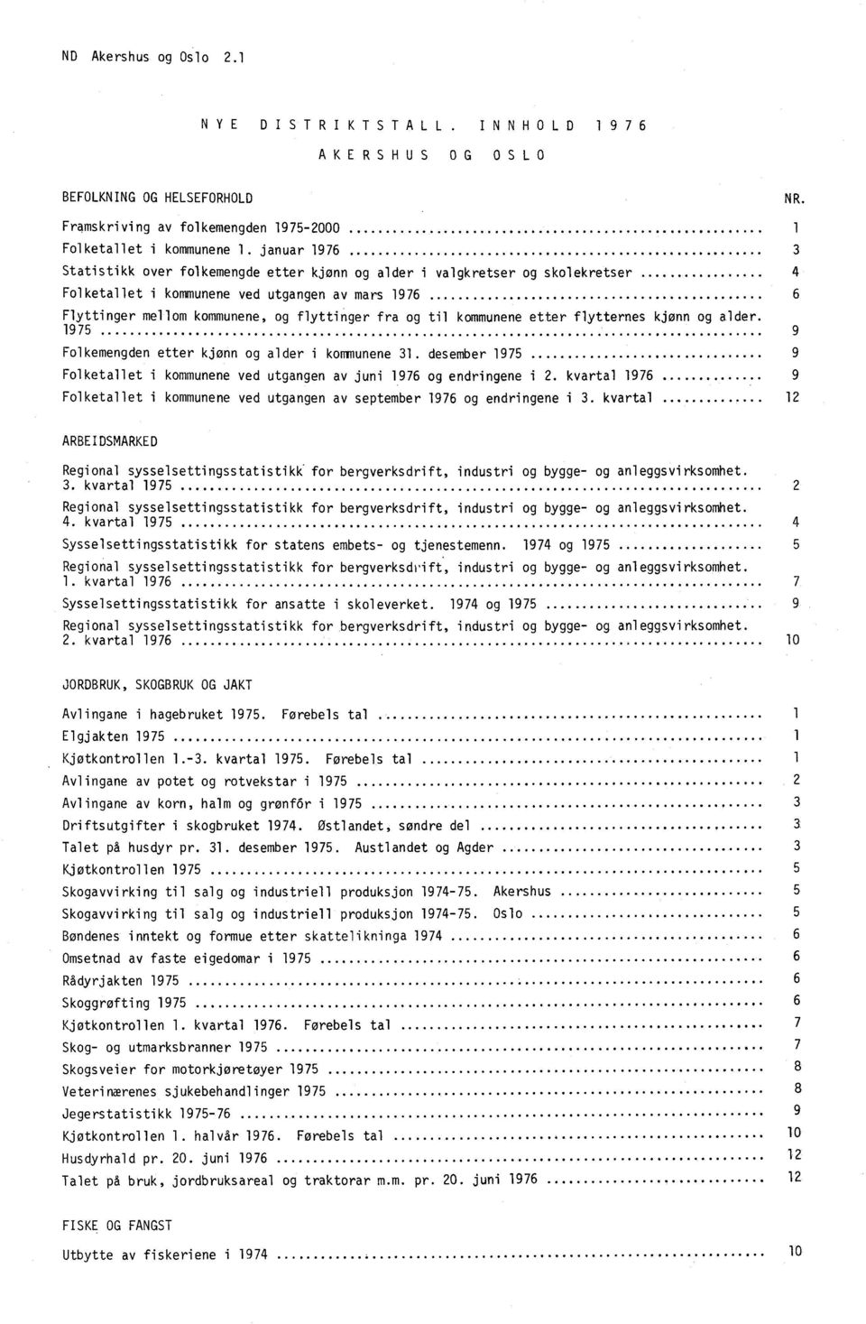 til kommunene etter flytternes kjønn og alder 1975 9 Folkemengden etter kjønn og alder i kommunene 31. desember 1975 9 Folketallet i kommunene ved utgangen av juni 1976 og endringene i 2.