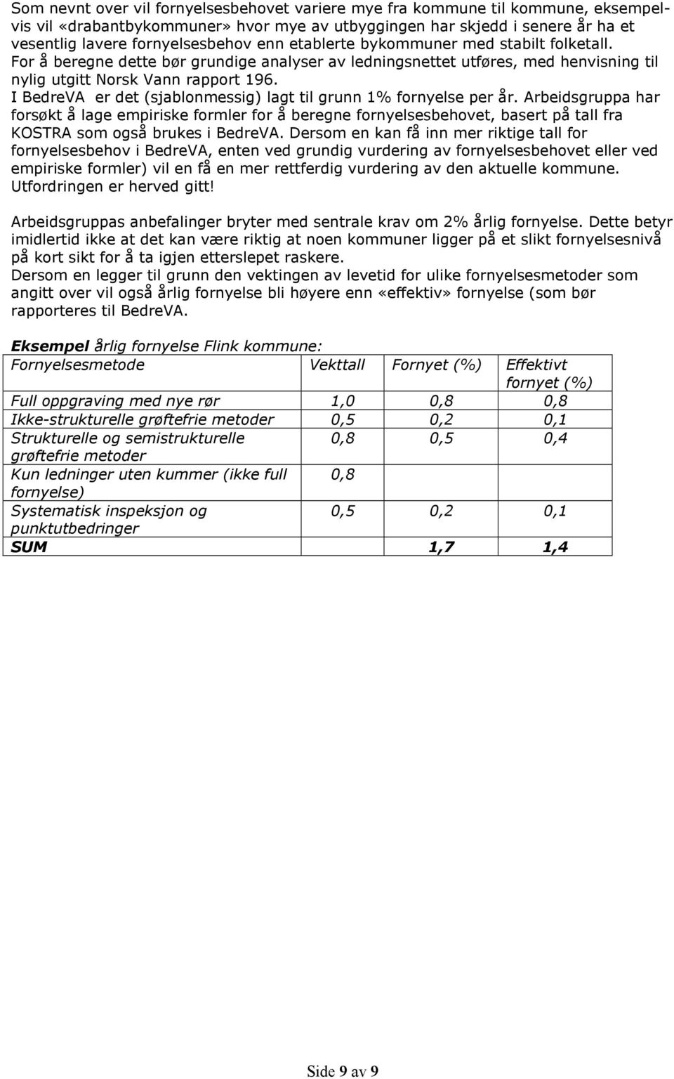 I BedreVA er det (sjablonmessig) lagt til grunn 1% fornyelse per år.