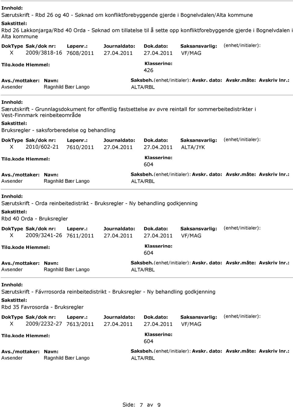 : Særutskrift - Grunnlagsdokument for offentlig fastsettelse av øvre reintall for sommerbeitedistrikter i Vest-Finnmark reinbeiteområde Bruksregler - saksforberedelse og behandling 2010/602-21