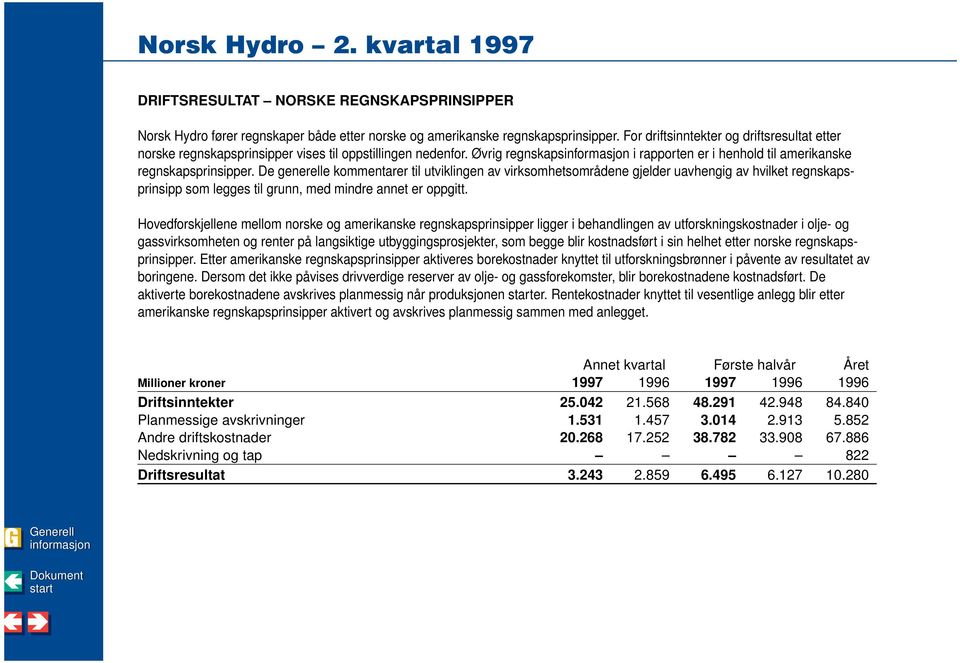 De generelle kommentarer til utviklingen av virksomhetsområdene gjelder uavhengig av hvilket regnskapsprinsipp som legges til grunn, med mindre annet er oppgitt.