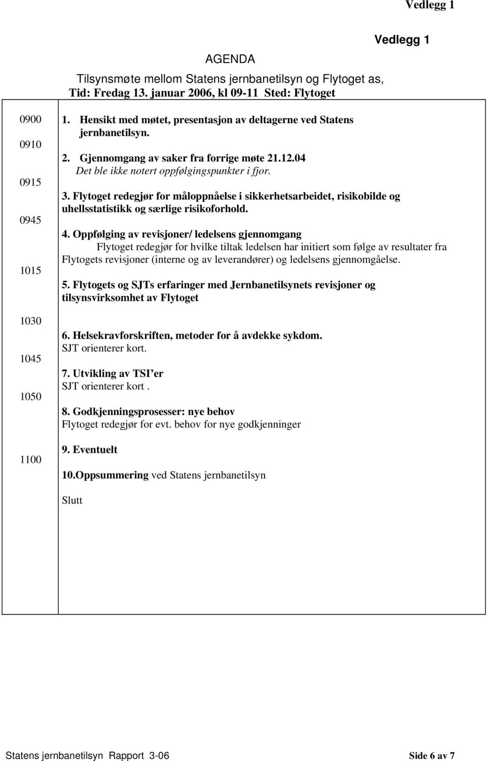 Flytoget redegjør for måloppnåelse i sikkerhetsarbeidet, risikobilde og uhellsstatistikk og særlige risikoforhold. 4.