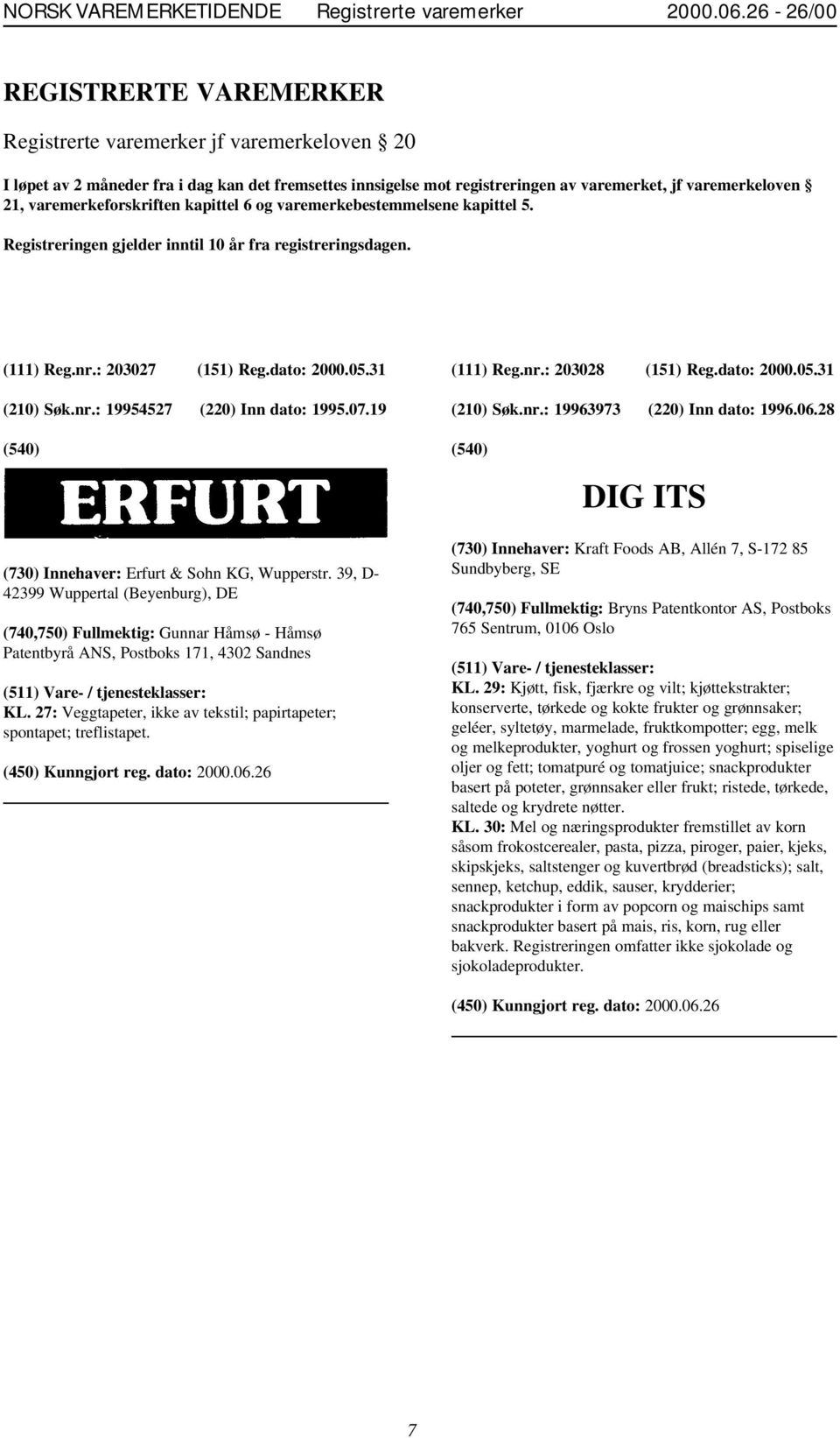 07.19 (111) Reg.nr.: 203028 (151) Reg.dato: 2000.05.31 (210) Søk.nr.: 19963973 (220) Inn dato: 1996.06.28 DIG ITS (730) Innehaver: Erfurt & Sohn KG, Wupperstr.