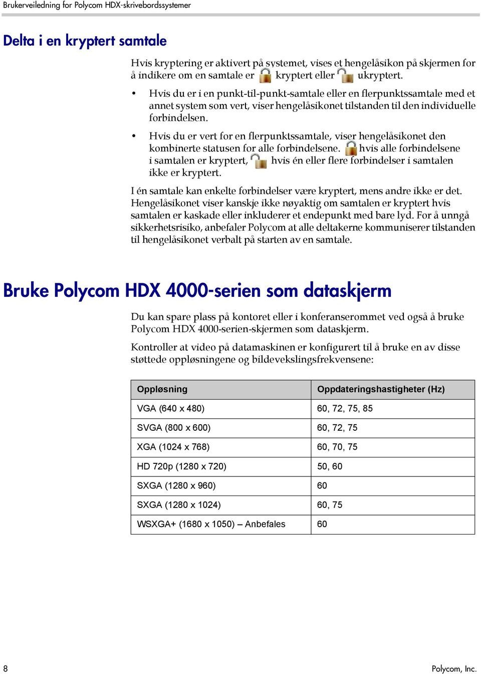 Hvis du er vert for en flerpunktssamtale, viser hengelåsikonet den kombinerte statusen for alle forbindelsene.