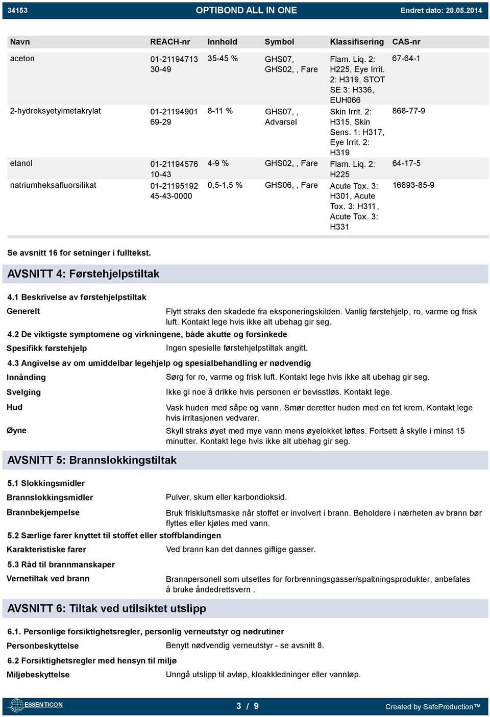 3: H301, Acute Tox. 3: H311, Acute Tox. 3: H331 67-64-1 868-77-9 64-17-5 16893-85-9 Se avsnitt 16 for setninger i fulltekst. AVSNITT 4: Førstehjelpstiltak 4.