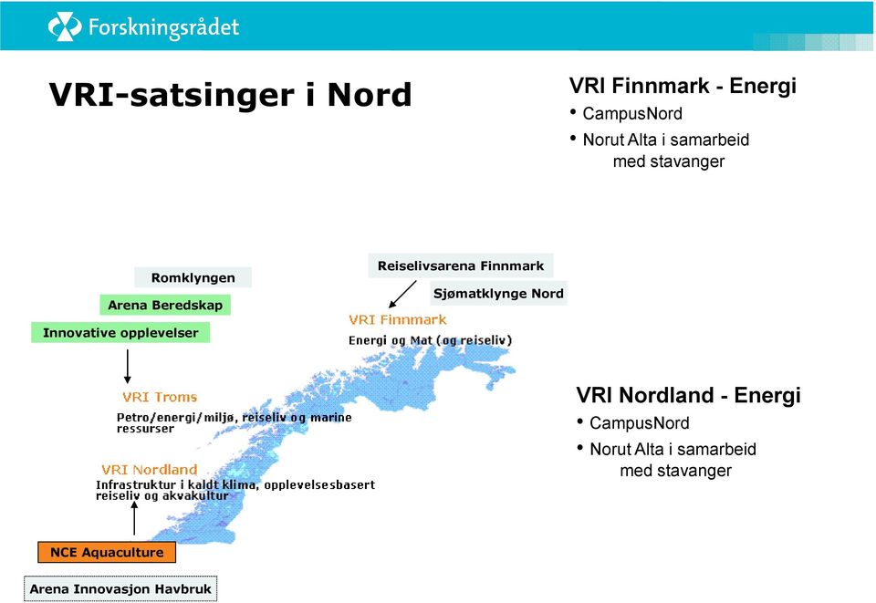 Finnmark Sjømatklynge Nord Innovative opplevelser VRI Nordland - Energi
