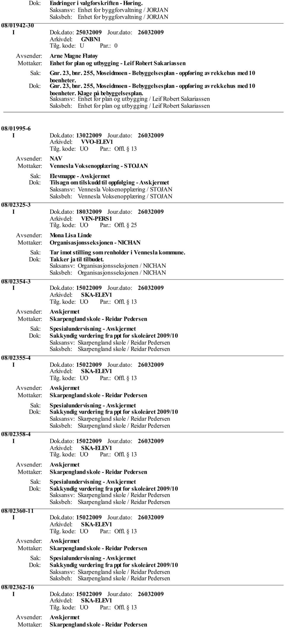 Saksansv: Enhet for plan og utbygging / Leif Robert Sakariassen Saksbeh: Enhet for plan og utbygging / Leif Robert Sakariassen 08/01995-6 I Dok.dato: 13022009 Jour.