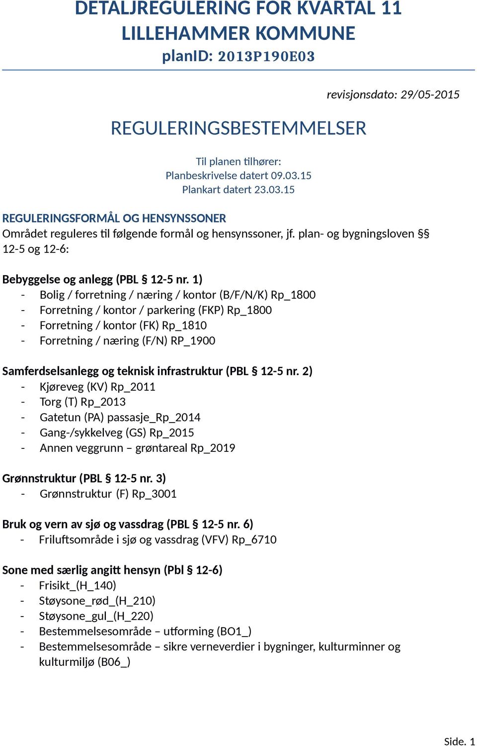 1) - Bolig / forretning / næring / kontor (B/F/N/K) Rp_1800 - Forretning / kontor / parkering (FKP) Rp_1800 - Forretning / kontor (FK) Rp_1810 - Forretning / næring (F/N) RP_1900 Samferdselsanlegg og