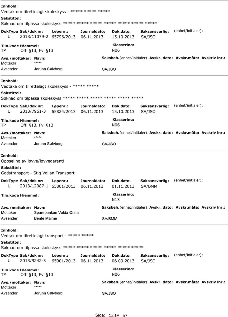 måte: Avskriv lnr.: Jorunn Sølvberg SA/JSO Oppseiing av løyve/løyvegaranti Godstransport - Stig Vollan Transport 2013/12087-1 65861/2013 SA/BMM N13 Avs./mottaker: Navn: Saksbeh. Avskr. dato: Avskr.