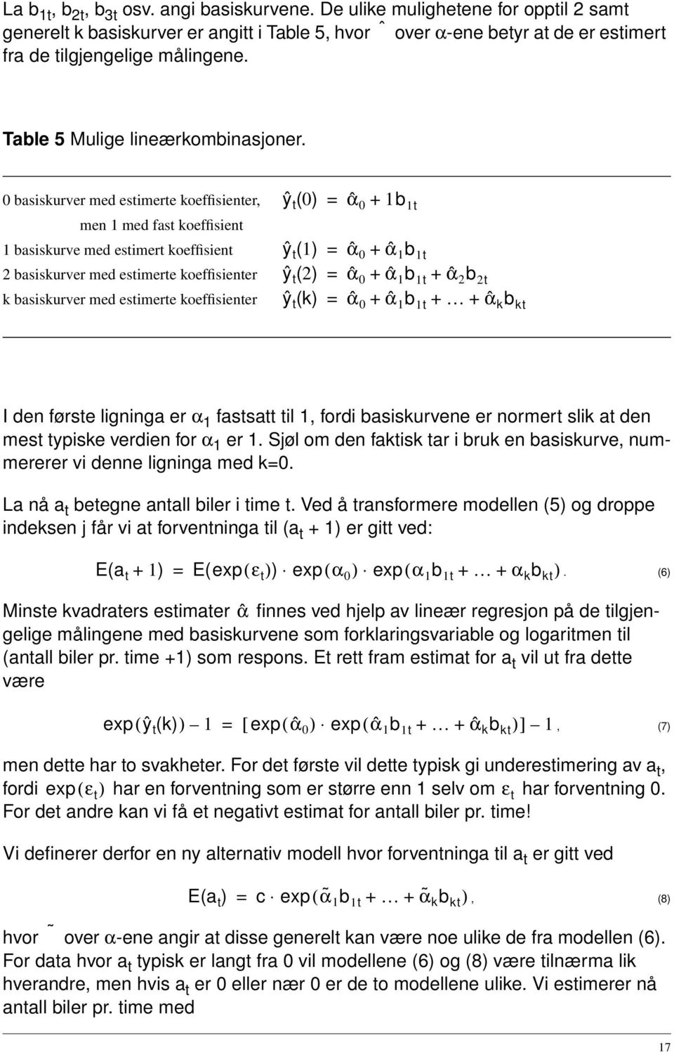 0 basiskurver med estimerte koeffisienter, men 1 med fast koeffisient 1 basiskurve med estimert koeffisient basiskurver med estimerte koeffisienter k basiskurver med estimerte koeffisienter ŷ t ( 0)