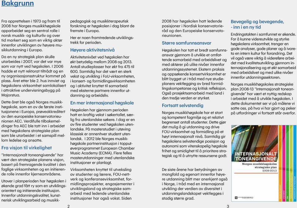 I 2006 hadde et nytt rektorat tiltrådt og en ny organisasjonsstruktur kommet på plass. Året etter ble 2. hus innviet og høgskolens virksomhet samlokalisert i attraktive undervisningsbygg på Majorstua.