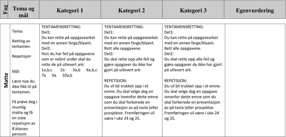 Del2: Hvis du har feil på oppgavene som er nebnt under skal du rette de på utlevert ark: 1a,b,c 2a 3a,b 6a,b,c 7a 9a 10a,b  Rett alle oppgavene.