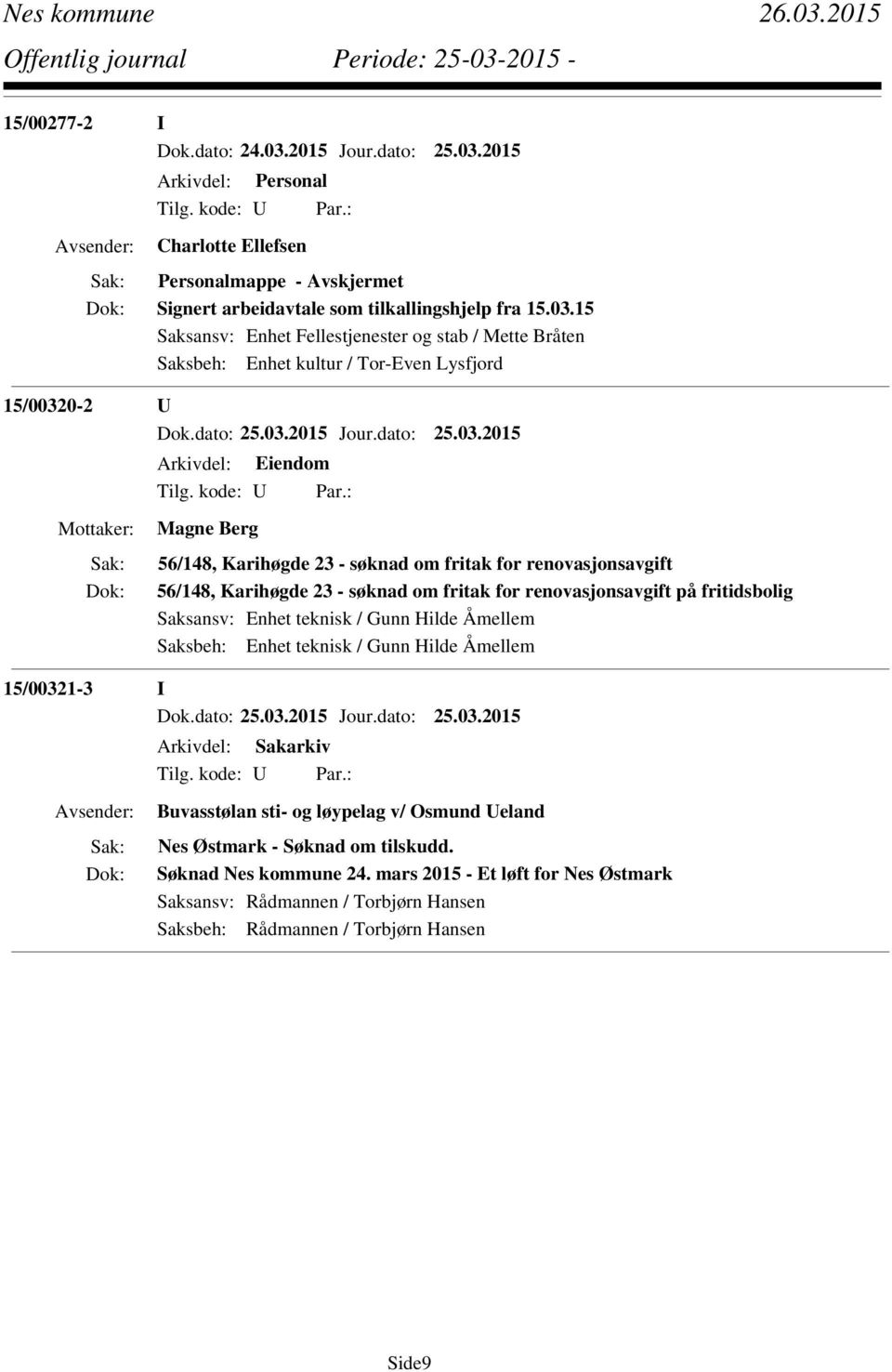 2015 Charlotte Ellefsen Personalmappe - Avskjermet Signert arbeidavtale som tilkallingshjelp fra 15.03.