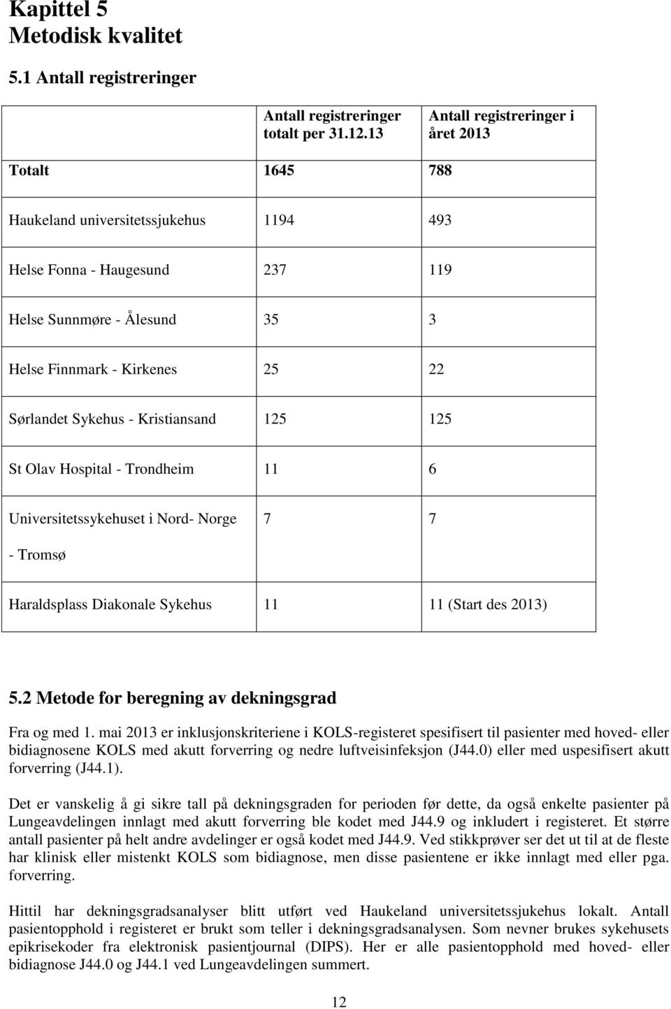 Sykehus - Kristiansand 125 125 St Olav Hospital - Trondheim 11 6 Universitetssykehuset i Nord- Norge 7 7 - Tromsø Haraldsplass Diakonale Sykehus 11 11 (Start des 2013) 5.