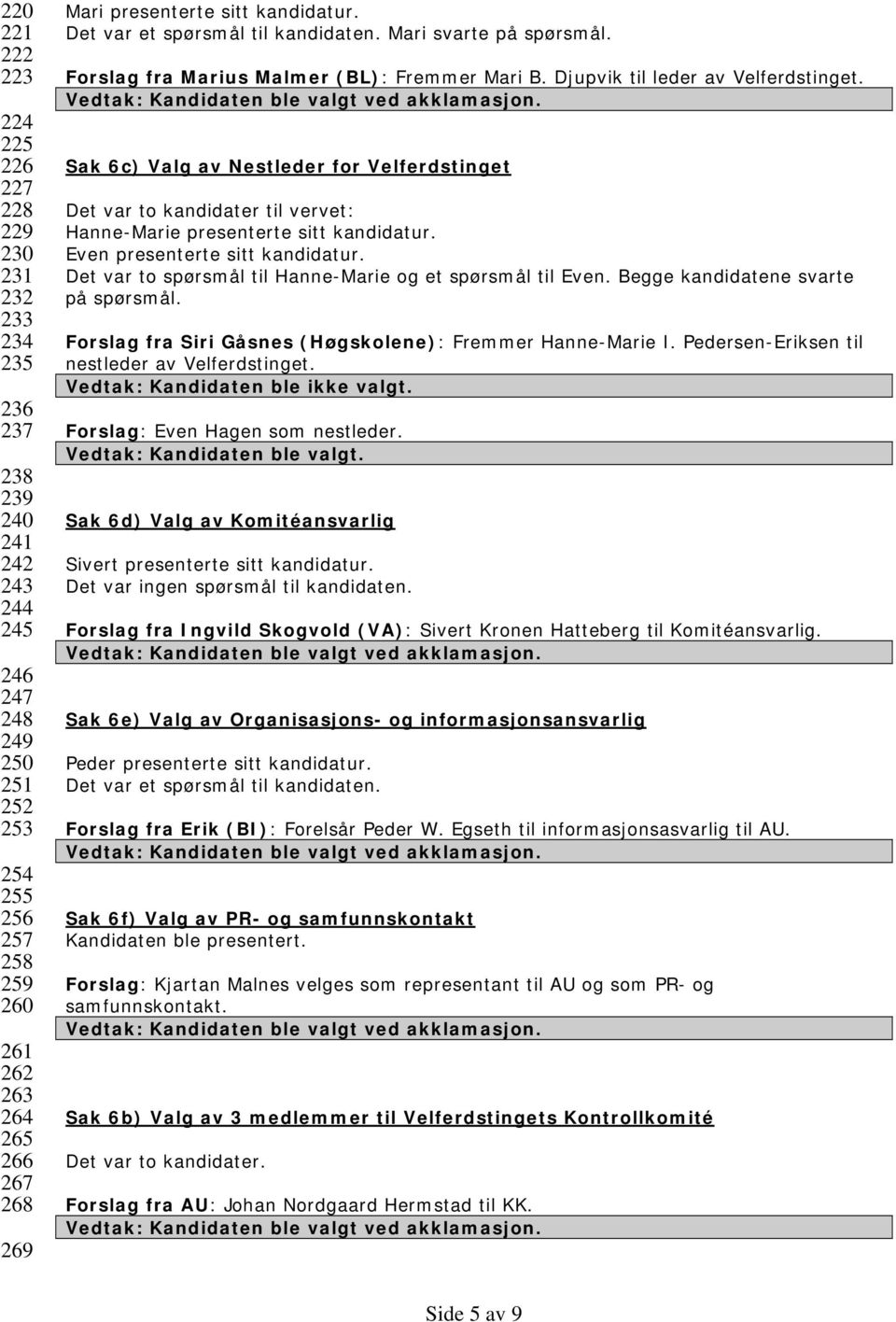 Sak 6c) Valg av Nestleder for Velferdstinget Det var to kandidater til vervet: Hanne-Marie presenterte sitt kandidatur. Even presenterte sitt kandidatur.