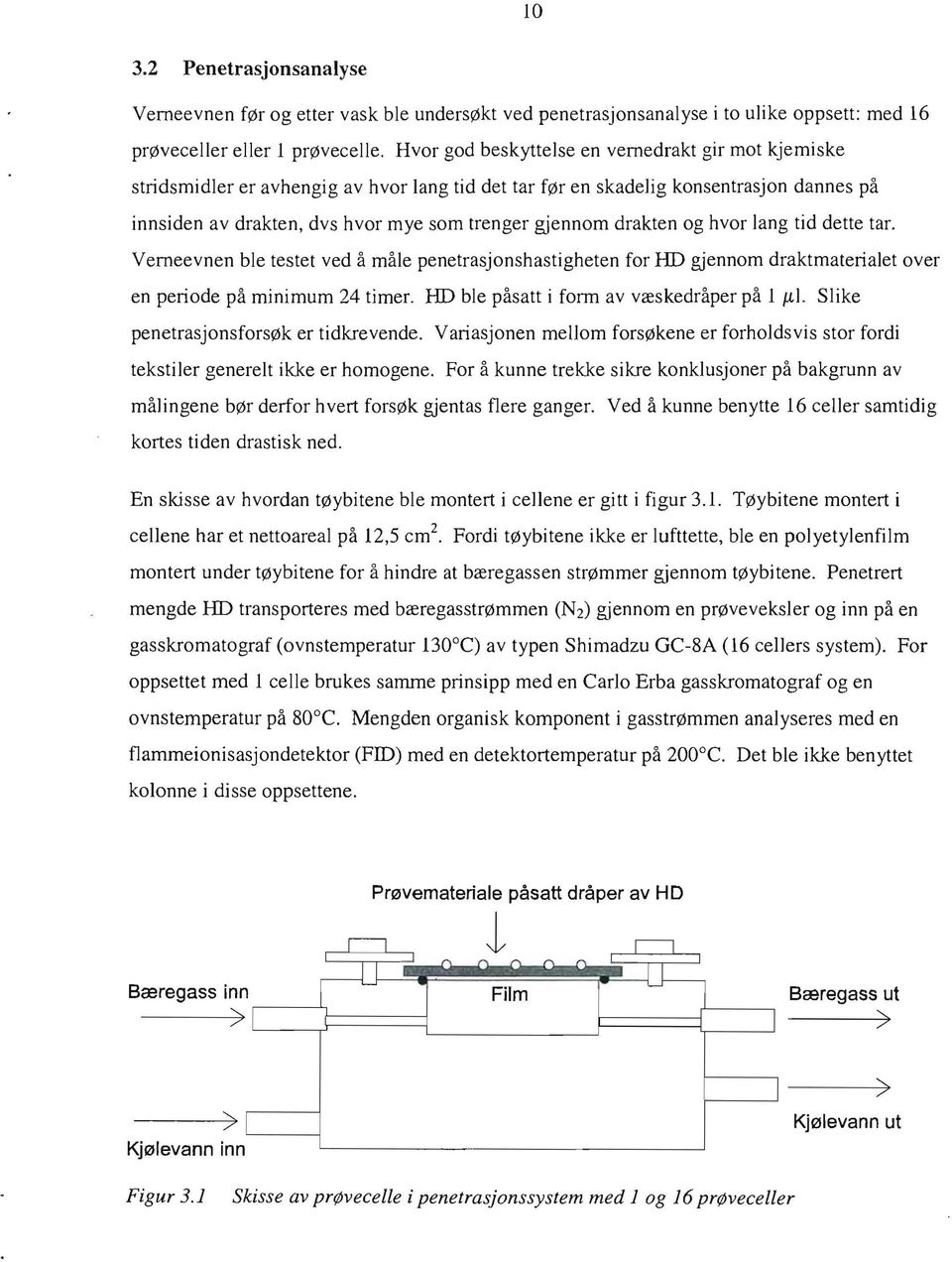 drakten og hvor lang tid dette tar. Verneevnen ble testet ved å måle penetrasjonshastigheten for HD gjennom draktmaterialet over en periode på minimum 24 timer.