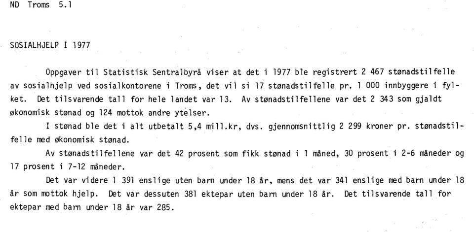 1 000 innbyggere i fylket. Det tilsvarende tall for hele landet var 13. Av stønadstilfellene var det 2 343 som gjaldt økonomisk stønad og 124 mottok andre ytelser.