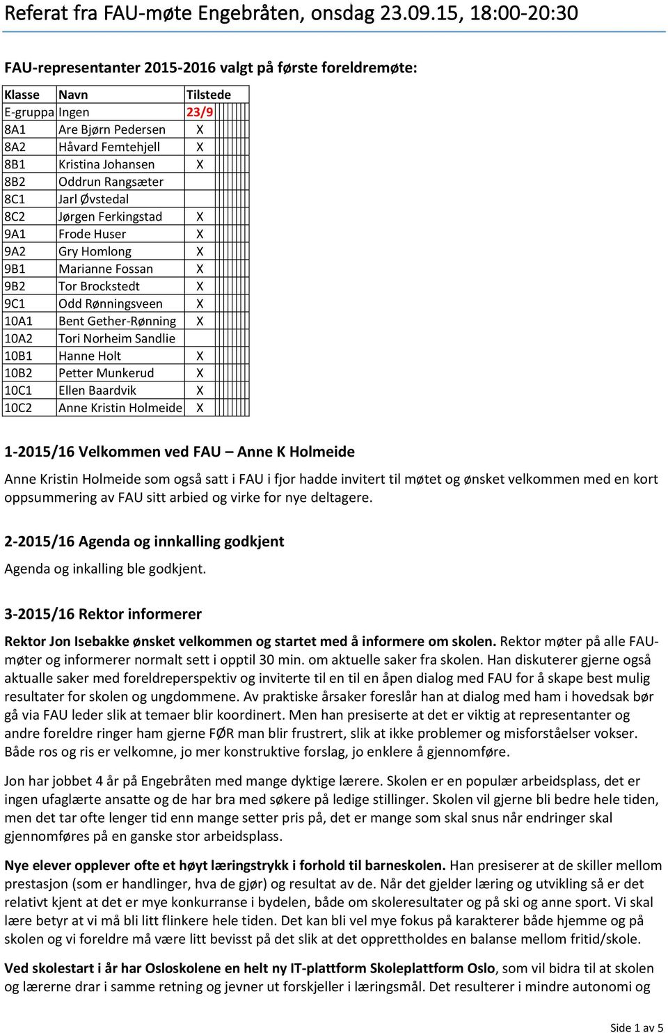 Rangsæter 8C1 Jarl Øvstedal 8C2 Jørgen Ferkingstad X 9A1 Frode Huser X 9A2 Gry Homlong X 9B1 Marianne Fossan X 9B2 Tor Brockstedt X 9C1 Odd Rønningsveen X 10A1 Bent Gether-Rønning X 10A2 Tori Norheim