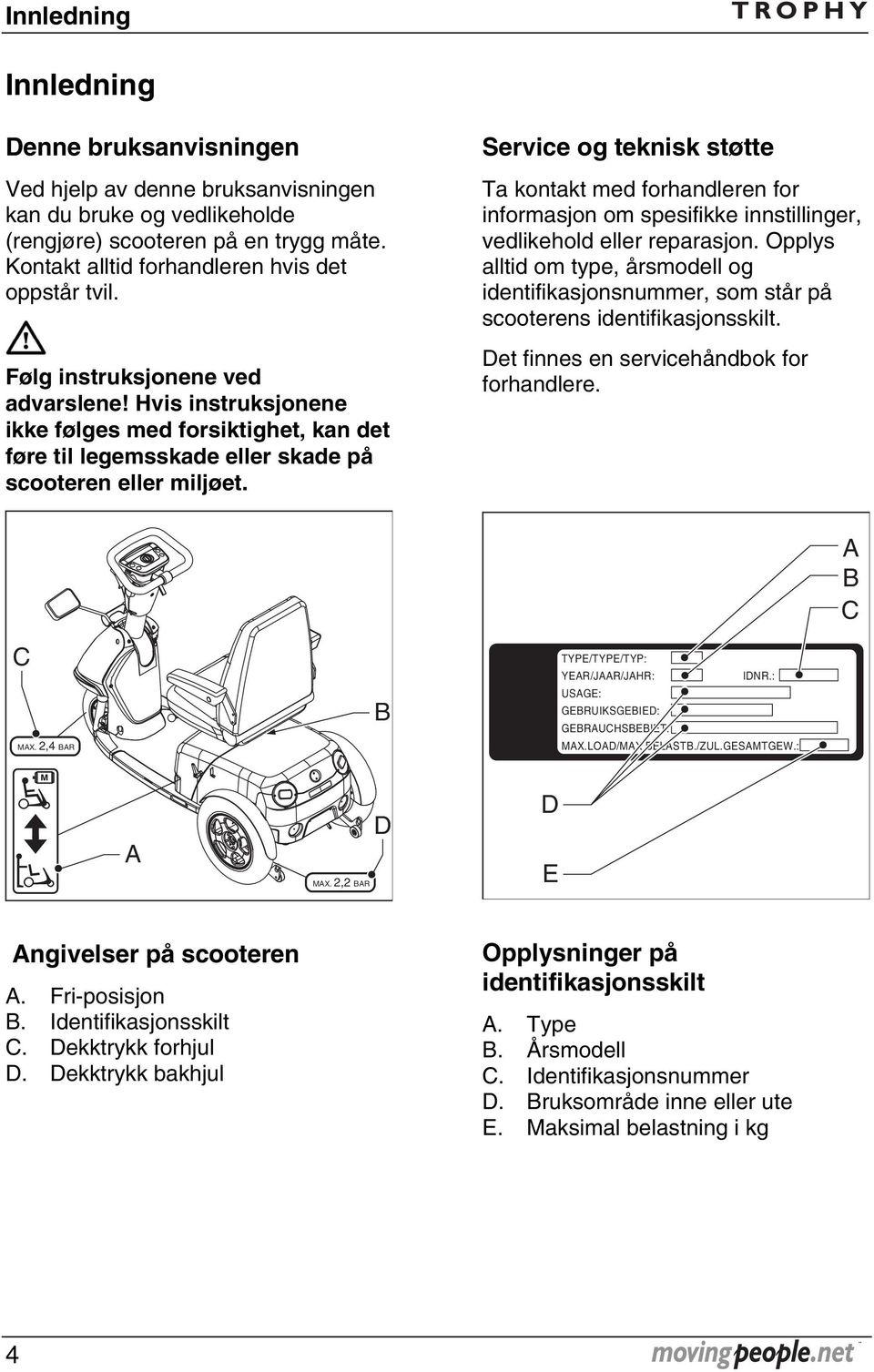 Service og teknisk støtte Ta kontakt med forhandleren for informasjon om spesifikke innstillinger, vedlikehold eller reparasjon.