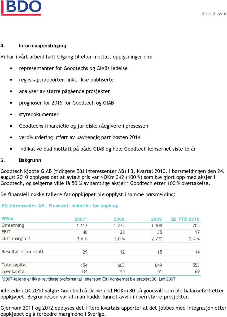 uavhengig part høsten 2014 indikative bud mottatt på både GIAB og hele Goodtech konsernet siste to år 5. Bakgrunn Goodtech kjøpte GIAB (tidligere E&I Interessenter AB) i 3. kvartal 2010.