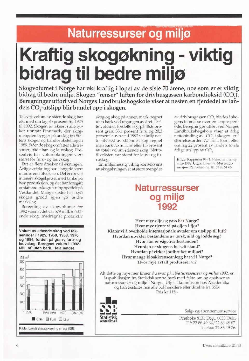 Taksert volum av stående skog har økt med om lag 85 prosent fra 925 til 992.